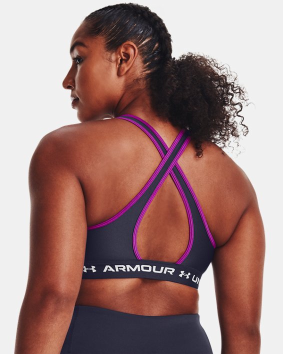 Women's Armour® Mid Crossback Sports Bra, Gray, pdpMainDesktop image number 6